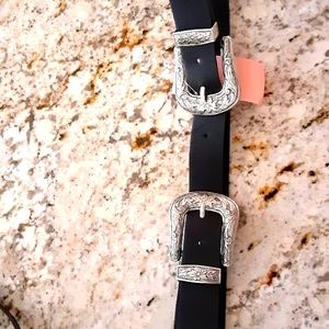Vegan leather double buckle western belt
